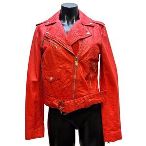 Michael Kors Red Lambskin Leather Jacket Size S